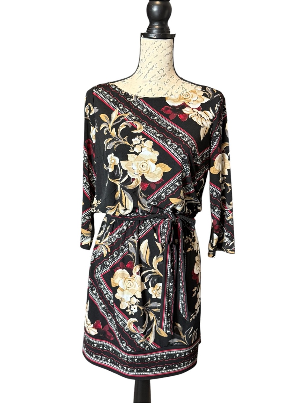 WHBM Black Floral Women’s Dress with Tie Size Small